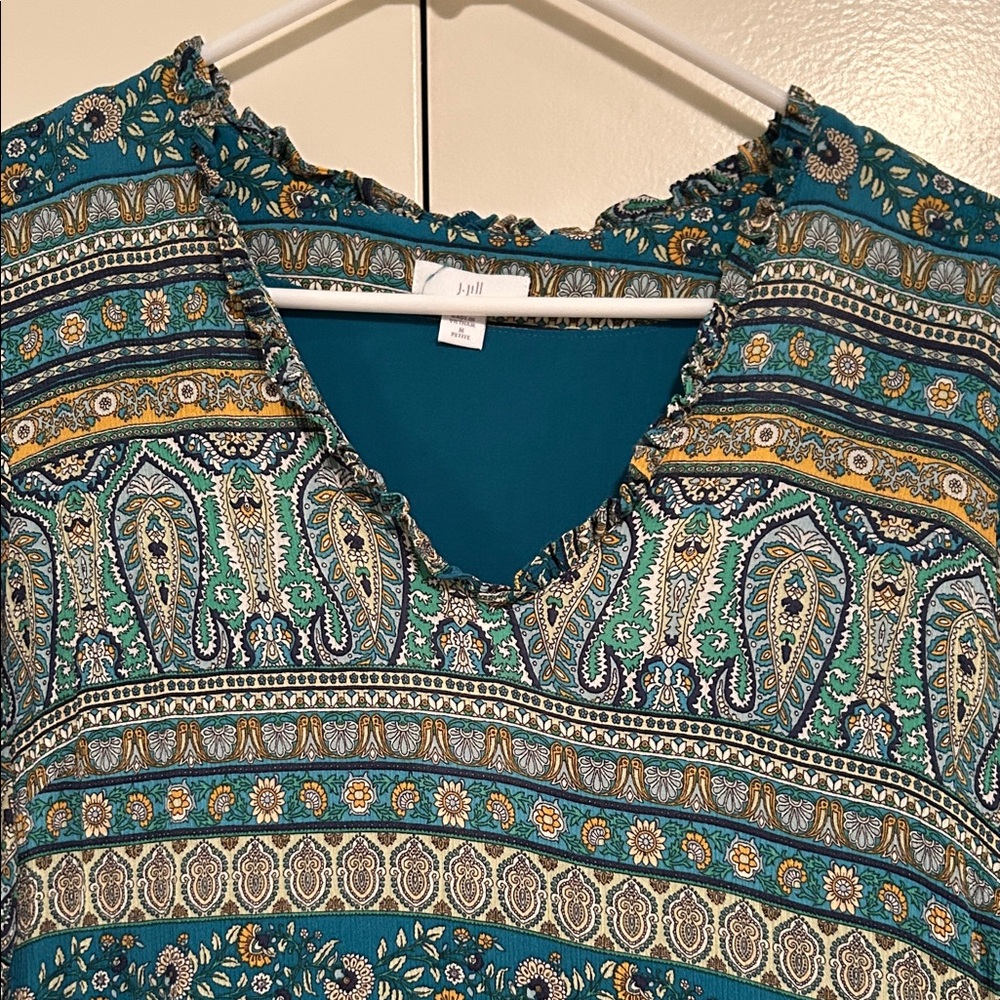 J. Jill voyager Teal Patterned Maxi Dress size medium petite - Picture 2 of 13